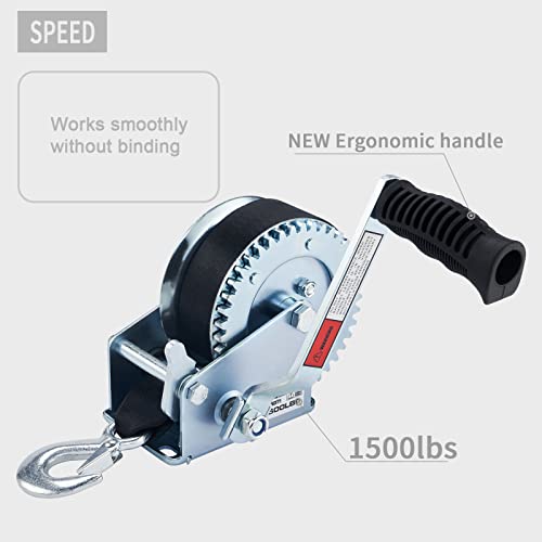 OPENROAD Boat Winch 1500lbs Hand Winch,for boat trailer Towing Winch, With 26ft Black Strap and Brake ratchet… - Image 3