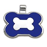 LuckyPet Pet ID Tag - Bone Shaped Jewelry Tag - Beautiful Enamel on Front - Custom Engraved on Back Side - Easy to Read Laser Engraving - Size: Large, Color: Blue