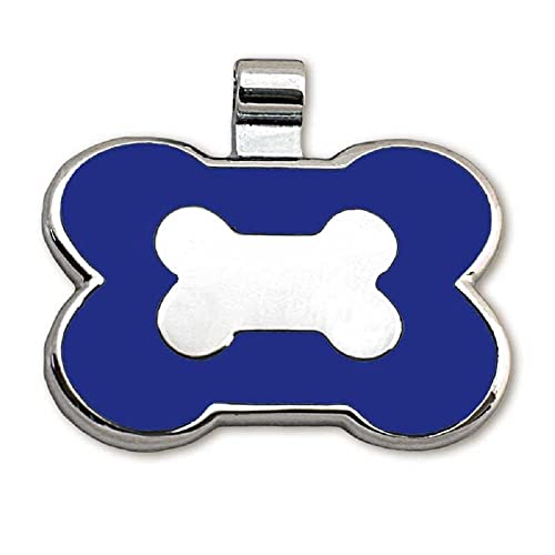 LuckyPet Pet ID Tag - Bone Shaped Jewelry Tag - Beautiful Enamel on Front - Custom Engraved on Back Side - Easy to Read Laser Engraving - Size: Large, Color: Blue