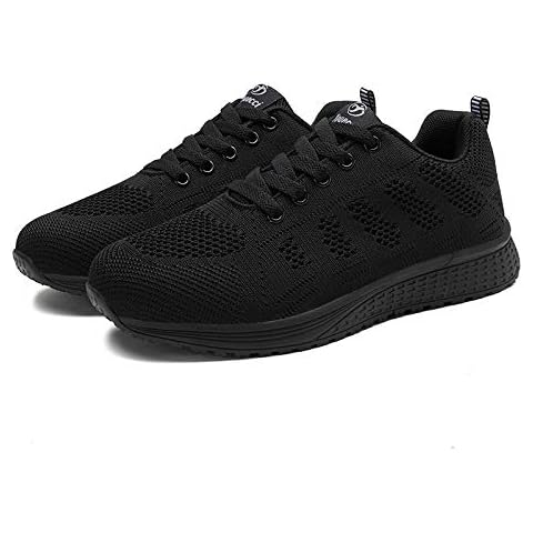 Youecci Ladies Lace Up Sneakers Mesh Go Running Trainers Low Top Breathable Athletic Walk Gym Shoes Sport Run Women Lightweight Walking Shoes Black Cover
