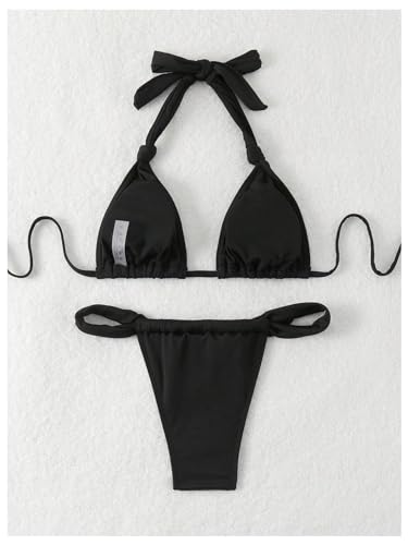 SOLY HUX Women's Two Piece Swimsuit Halter Triangle Tie Knot Bathing Suit Thong Bikini Sets2