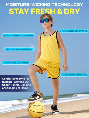 Boys Clothing Sets, Athletic Crew Neck Sleeveless T-Shirt and Boys' Short Sets Outfits w/Pockets 4 Pcs - Size 3-163