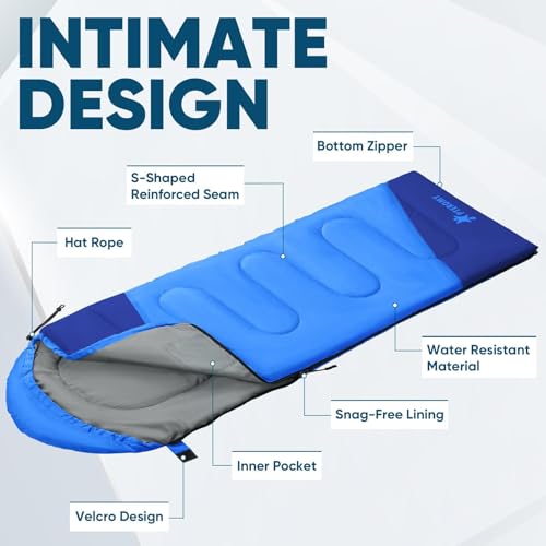 PTEROMY Sleeping Bags for Adults, Lightweight and Machine Washable, Water Resistant Backpacking Camping Sleeping Bag for Warm Cold Weather, Camping Essentials for Hiking Travel (Blue, 1.35kg) - Image 7
