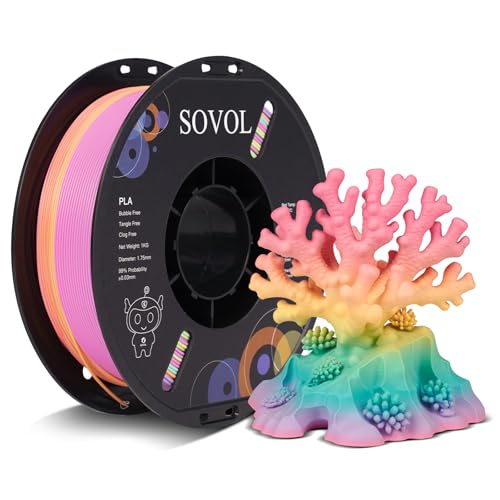 Sovol 3D Printer Matte Multicolored Fast Change Gradient Rainbow PLA 1kg (2.2 lbs) Spool 3D Printing Materials, Dimensional Accuracy +/- 0.03 mm, 1.75 mm, Matte Starlight