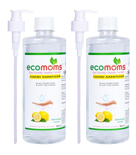 Image of Ecomoms hand sanitizer 500ml Gel and Sanitizer 75% Alcohol-Based Kills 99.9% of Germs Skin safe (Pack of 2)