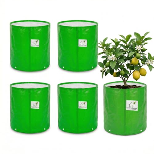 Hariyali Ghar HDPE Uv Protected 260 GSM Round Green Colour Plant Grow Bags Suitable for Terrace and Vegetable Gardening Size 12x15 Inch Pack of 5