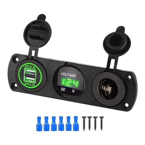 YUPEIUKLI Divisor de Enchufe 12-24 V, 3 en 1, Impermeable, Doble USB, Adaptador de Carga, Panel de enchufes, voltímetro LED para Coche, Barco, camión, vehículo