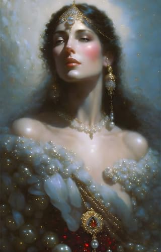 Poster mural Lady aux perles 50x70 cm | Toile artistique haut de gamme sans cadre