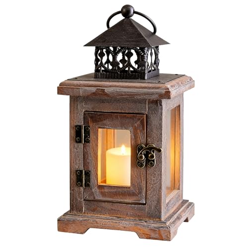 Laterne Holz, Laternen für Draußen, Holz Laternen, Dekorative Rustikal Distressed, Dekorative Kerzenlaternen für Kerzen Vintage Hochzeit Weihnachten Tischdeko Innen und Draußen Deko, 11 * 11 * 22CM
