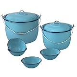 Cinsa 8-Piece Enameled Steel Stock Pots (14 & 8 QT) with Lids, Turquoise Blue Cookware Set