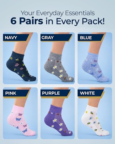 Image of Pembrook Ankle Diabetic Socks for Women & Men | 6 Pairs | Wide Non Binding Socks Quarter Length | Edema Neuropathy Socks