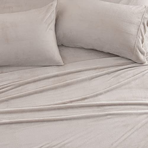 Great Bay Home Extra Soft Velvet Plush Queen Micro Fleece Sheet Set | Deluxe Microplush Non Pilling Sheets, Deep Pocket | Lavish Sherpa Velvet Luxe Collection (Queen, Cappuccino) #TOP4