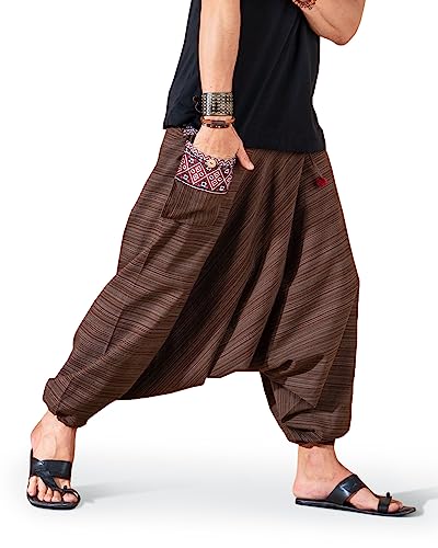Image of The Veshti Company Cotton Baggy Pants Drop Crotch Harems for Men's Loose Boho Oversized Striped Meditation Yoga Pant with Pocket