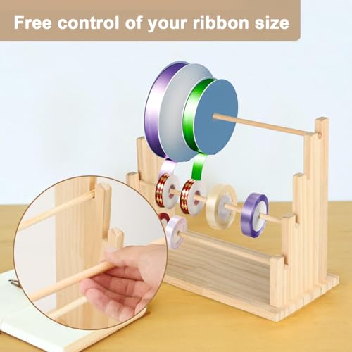 Image of Homakover 4 Tier Wooden Ribbon Organizer Rack, Large Capacity Ribbon Holder for Ribbon Spool, Washi Tape Storage Organizer, Wooden Sewing Organizer Display Shelf for Craft Room,Cake Shop,Flower Store
