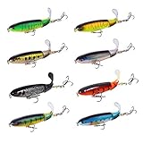 DOITPE 8 Pièces Whopper Plopper Topwater Leurre De Peche Leurre, Flottant Grand Dur Appâts Artificial señuelo de Pesca Set Fishing Lure avec Floating Rotating Tail