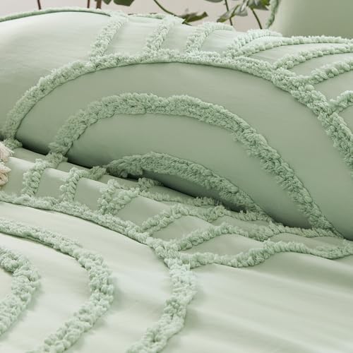 Image of ENJOHOS Sage Green Full Comforter Set for College Girls - Boho Tufted Rainbow Comforter Full Size, 3 Pc Rainbow Bedding for All Season, Lightweight Soft Microfiber Comforter with 2 Pillowcase