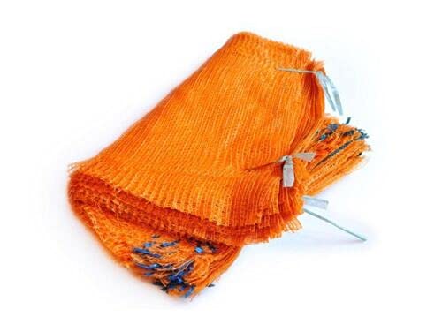Lot de 100 sacs en filet orange - 45 cm x 60 cm - Peut contenir 15 kg - Sacs tissés en maille - Pour bûches et oignons.