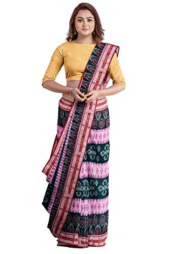Image of Odisha Sambalpuri Handloom Ikat Women's Cotton Saree, Odisha Handloom Handmade Pure Cotton Khandua Saree, Ikkat Orissa Traditional Handloom Saree Without Blouse