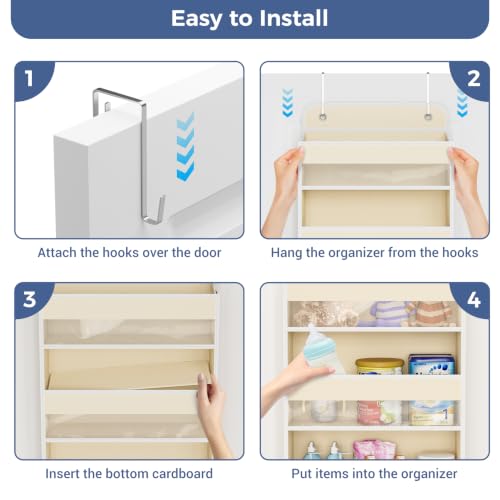 COOLBEBE Over the Door Organizer, 5-Shelf Hanging Storage with 2 Metal Hooks, Heavy Duty Door Organizer with Clear Windows & Movable Caddy for Nursery Bathroom Bedroom Closet, Beige - Image 8