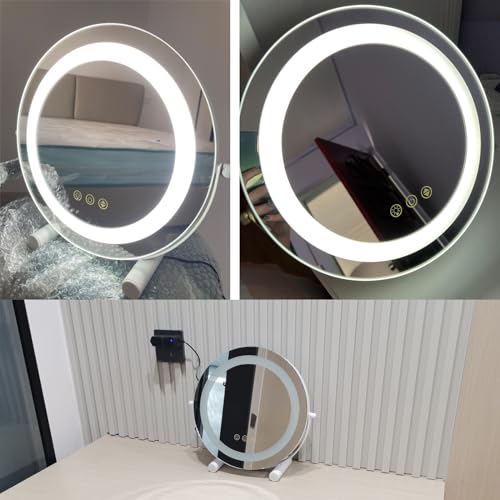 Espejo de tocador con luces LED regulables y pantalla táctil redonda 6