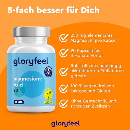 Magnesium - Hoch bioverfügbar aus Magnesiumoxid - 90 Kapseln - Praktisch für Unterwegs (3 Monate Vorrat) - Für Muskeln, Knochen & Zähne* - Reines Magnesiumoxid aus dem toten Meer - Vegan, laborgeprüft