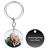 VIBOOS Personalized Round Tag Keychain Custom Engraving Photo Name Date For Women Men Boys Girls Stainless Steel Picture Relationship Birthday Gifts Lovers Jewelry(black)