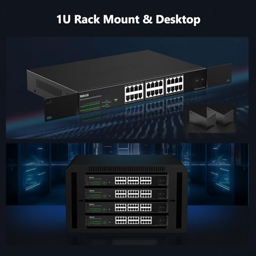 Image of 24 Port 2.5Gb Ethernet Network Switch 24 x 2.5 Gigabit Base-T Port | 2 x 10G SFP+ | Compatible with 10-100-1000Mbps | Fanless Metal Internet Switch | 19 Inch Rack Mount | 160G Bandwidth