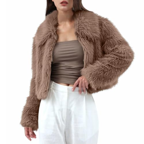 Pdakieyxnd Felljacke Damen Kurz Pelzjacke Fur Jacket Women Kunstpelz Mantel Short Fell Kunstfelljacke Faux Cardigan Kunstfellmantel Fasching Kurze Webpelzjacke Fellimitat...