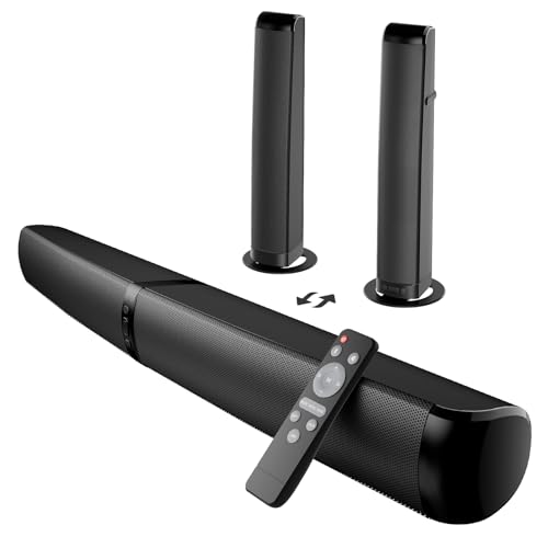 GarageRock Barra de Sonido TV, 2026 Upgrade 90W Soundbar, 2-en-1 Desmontable Barra Sonido, Bluetooth 5.3 Altavoz para TV con ARC/Opt/AUX Conexiones, Home Cinema para TV/PC/Proyectores/Regalo, 1 Pcs