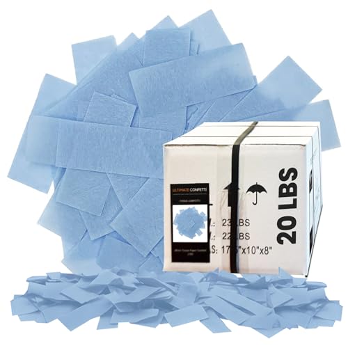 Ultimate Confetti, Baby Blue Biodegradable Confetti - Rectangular Flame-Resistant Tissue Paper Confetti for Cannon and Launcher use – Best for Gender Reveal, Parties, and Concerts - 20 lb, 320 oz