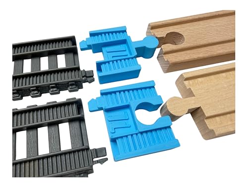 Image of TrainLab.com Adapters, Compatible with Thomas & Friends Trackmaster Gray 2014 and Wooden Railway Tracks, Essential Trackmaster and Wooden Track Accessories (2pc) Light Blue