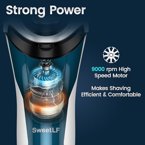 Image of SweetLF Electric Razor for Men with Pop-Up Trimmer, 100% Waterproof Electric Shaver, Rechargeable Cordless Shavers for Men, Type-C, 120Mins Runtime, Plug & Play (Dark Blue) (Blue&Silver)