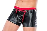 Herren Dessous Boxer-Shorts schwarz rot aus Wetlook Material mit Öffnung vorn und hinen Männer Shorts Unterwäsche Größe: L/XL