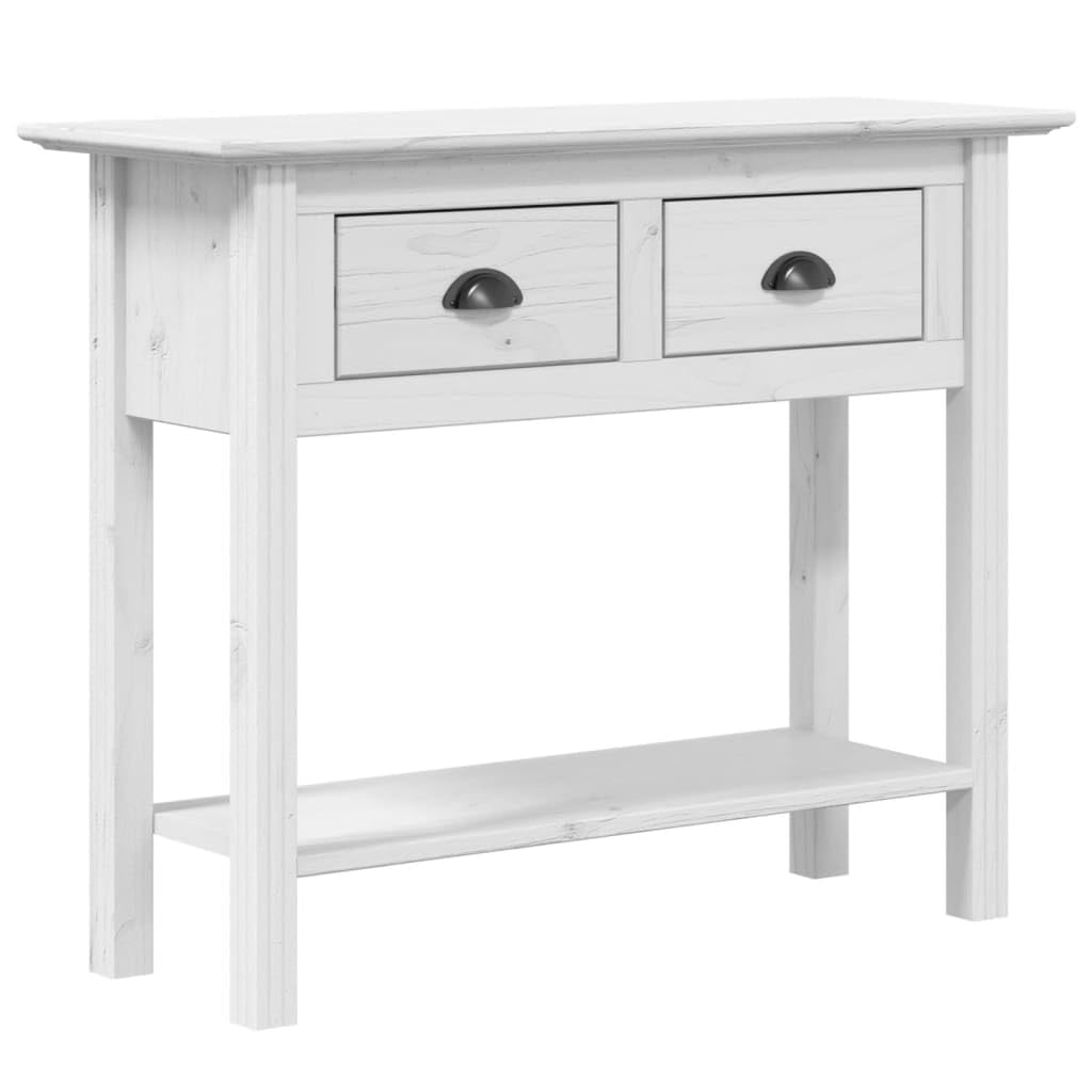 Consola clásica de madera de pino maciza con 2 cajones y estante, mesa de pasillo rústica de estilo francés con asas de metal para sala de estar y pasillo