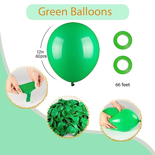 Image of 100pcs Green Balloons, Helium Quality 12 inch Green Latex Party Balloon for Birthday, Christmas, Graduation Party Decor (66ft Ribbons)