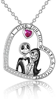 Nightmare Necklace Sterling Silver Jack and Sally Infinity/Love/Abalone Shell/Celtic Moon/Jack Skellington100 Language/Skull Moom Pendant Necklace Skull Jewelry Birthday Christmas Gifts for Women Wife Girlfriend