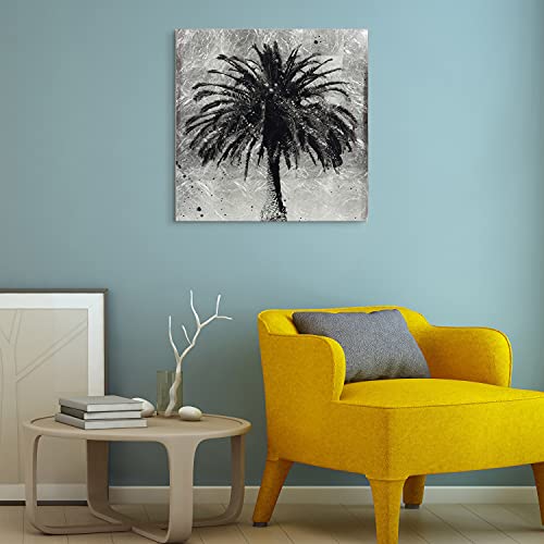 Empire Art Direct Palm Tree Wall Art Reverse Printed On Tempered Glass Leaf Ready To Hang,Living Room,Bedroom ＆ Office, 24" X 24" X 0.2", Black, Silver #TOP2