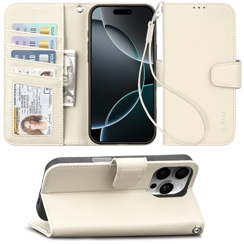 Étui de protection à rabat pour iPhone 2024 Pro Max avec porte-cartes Arae blanc litchi