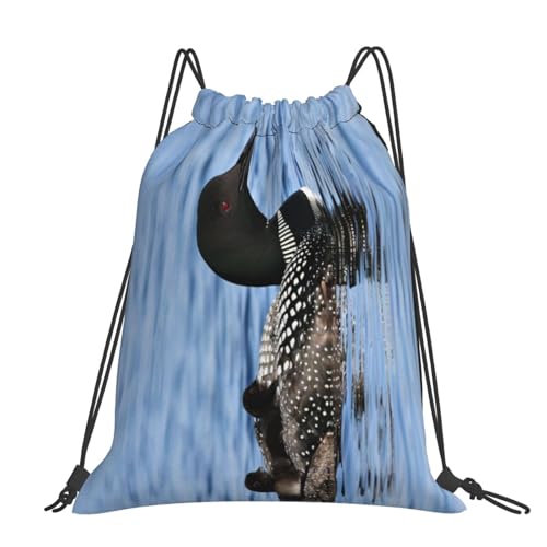 Sac à dos cordon imprimé Loon Birds en toile légère et confortable