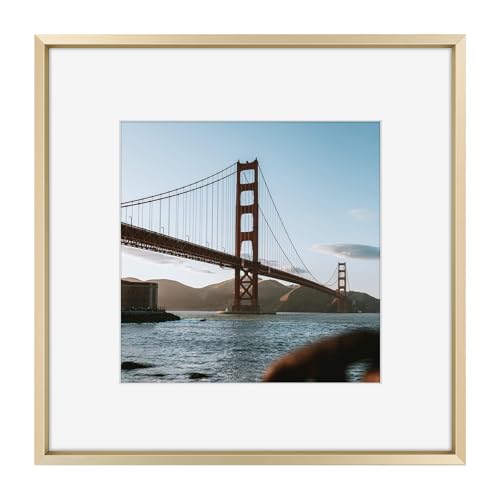Frametory, 12x12 Metal Picture Frame with Mat for 8x8 Picture & Real Glass, Aluminum Photo Frame Collection (Gold, 1 Pack)