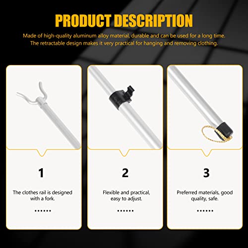 Patkaw Closet Reacher Pole 125X7X2.5Cm Wardrobe Hanger Pole With Hook And Grip Handle Aluminum Alloy Clothing Hanger Telescopic Rod To Easily Reach Clothes And Closet Poles #TOP4
