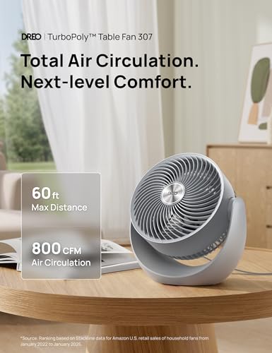 Image of DREO Fan for Bedroom, Table Air Circulator for Whole Room, 11 Inch, 60ft Strong Airflow, 120 adjustable tilt, 20db Low Noise, Quiet, 3 Speeds, Desk Fan for Home,Office, Kitchen