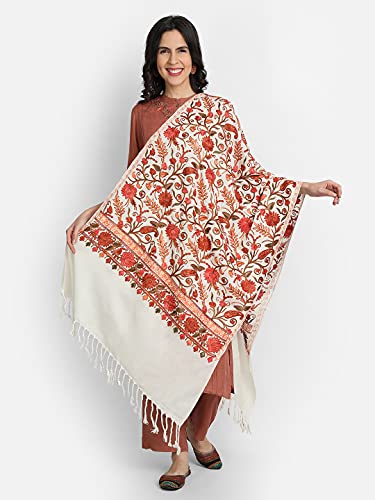 Zamour Kashmir Women Stole Scarf Wrap Shawl with Indian Embroidery Flower - 63792