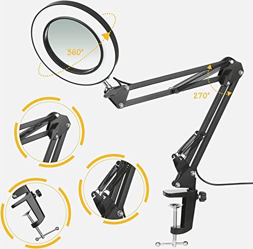 10X Led Magnifying Glass With Light, 3 Adjustable Colour Modes/10 Brightness Levels Magnifier Lamp 4.13" Diameter Glass Usb Magnifying Lamp With Adjustable Swivel Arm For Reading/Office/Workbench #TOP1