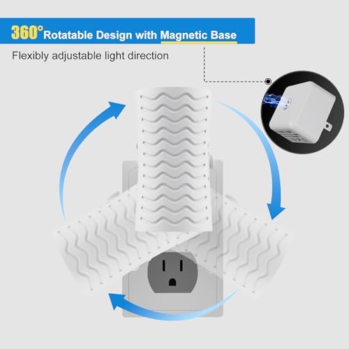 Miniatura 2 de Luz nocturna LED enchufable, luces nocturnas modernas giratorias de 360 enchufables a la pared, palanca de 3000 K5000 K, sensor de atardecer a