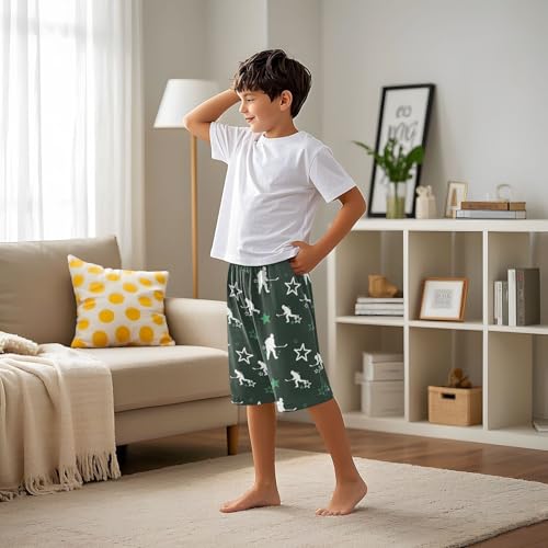 ALAZA Ice Hockey Player Green Star Pajama Shorts Sleep Shorts Pant Lounge Pajama Bottoms Elastic Waist with Pockets4