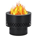 16 Inch Smokeless Stainless Steel Fire Pit Table - Portable Outdoor Fireplace with Removable Ash Pan & Fine Particles Bag for Patio, Camping, Backyard BBQ (Black)