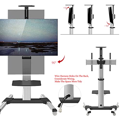 Srhimeos Mobile Standing Tv Cart Height Adjustable For 40"-70" Plasma Lcd Led Flat Screen/Curved Tv Can Bear 70Kg/154Lbs, Max Vesa 600X400 Mm With Tilt, Swivel And Height Adjustment Stand #TOP4