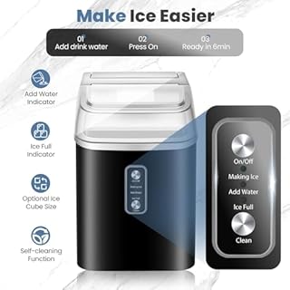 Dumos Nugget Ice Makers,Portable Ice Machine Countertop Ready in 6 Mins, 1.55L Water Tank, Self-Cleaning, for Office, Party, RV, Home, Black