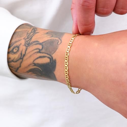 Nuragold 10K Real Yellow Gold Solid Mariner Chain Anchor Link Bracelet 7"-9" (2.5mm-9mm) Italian Jewelry for Men & Women2